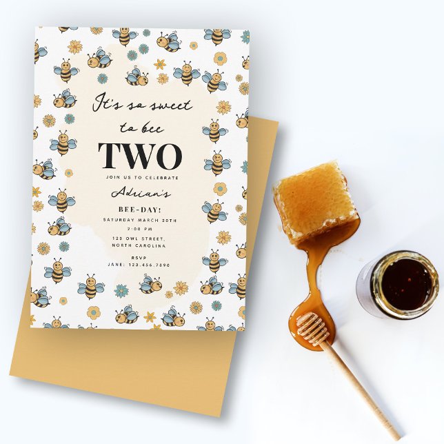 Cute Bee & Wildblommor Barns födelsedag Party Inbjudningar (Cute Bee & Wildflowers Kids Birthday Party Invitation)