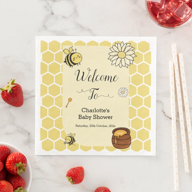 Cute Bee with Sweet Baby Shower Pappersservett (Insitu)