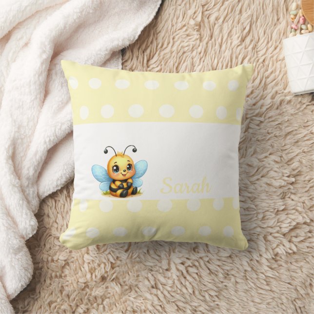 Cute Bee with Yellow Poka Dots-Customizable Kudde (Filt)