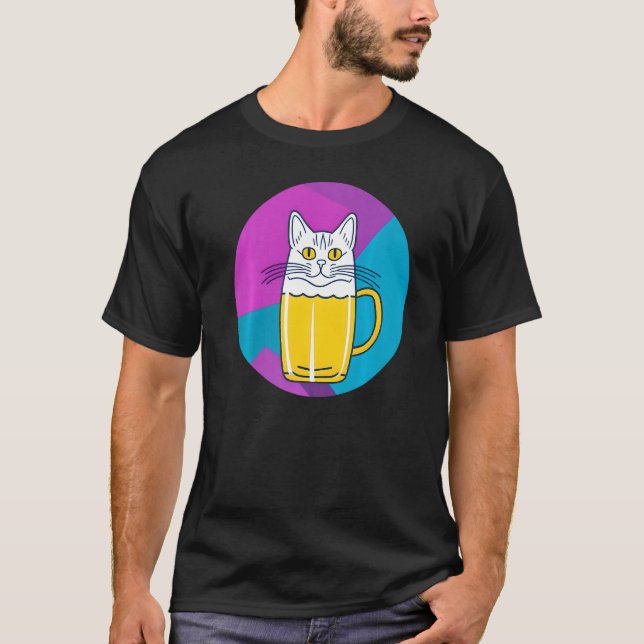 Cute Beer Cat Part Cat and Part Beer glass T Shirt (Framsida)