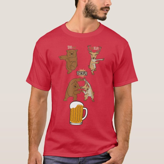 Cute Beer Drinker Bear Plus Hjortar lika med öl T Shirt (Framsida)