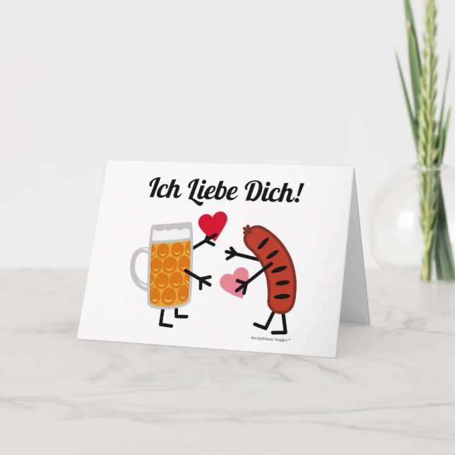 Cute Beer och Bratwurst Ich Liebe Dich! (I Kärlek) Helgkort (Framsida)