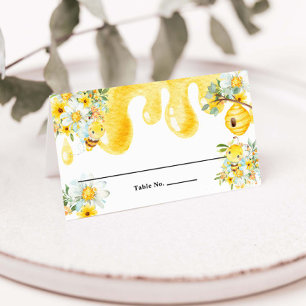 Cute Bees Gult Blommigt Honung Birthday Baby Showe Placeringskort