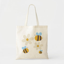 Cute Bees med vit blommor Tote-Bag Tygkasse