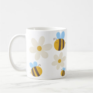 Cute Bees med vita blommor Mugg