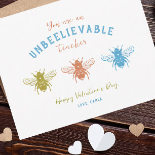 Cute Bees Teacher Valentine Day Helgdag Card Julkort