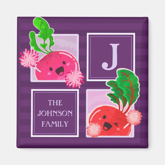 Cute Beet Radish | Monogram Magnet (Framsidan)