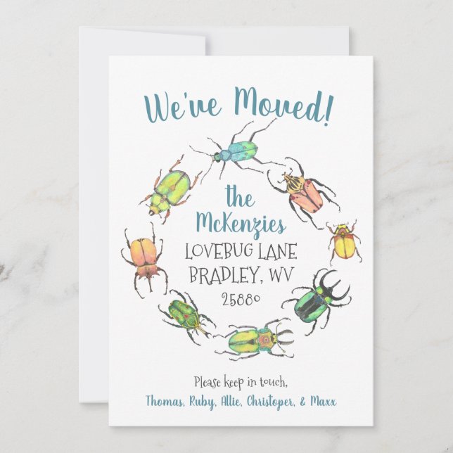 Cute Beetles Ny adress Meddelande (Framsida)