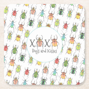 Cute Beetles Underlägg Papper Kvadrat