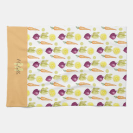 Cute Beets Lemon och Carrots Watercolor Mönster Kökshandduk