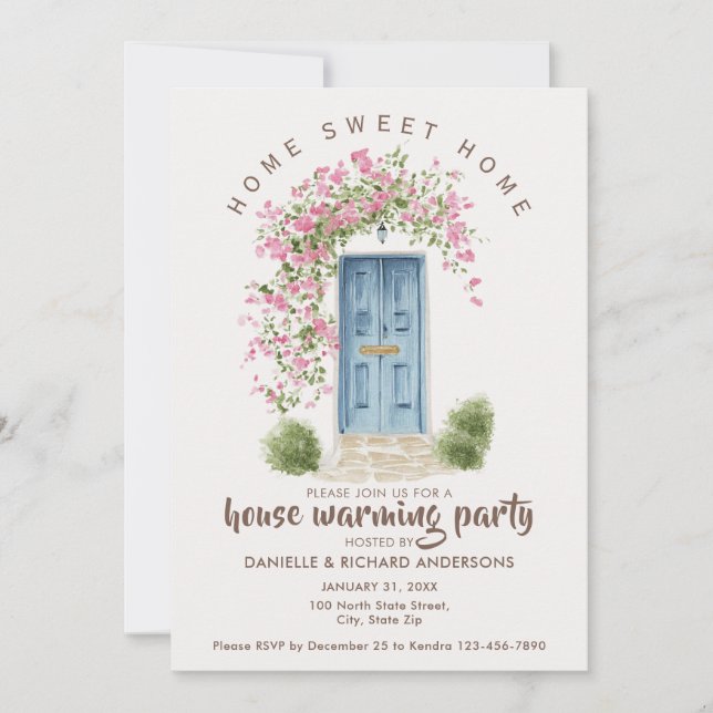 Cute Beige Brown House Flower House Warming Party Inbjudningar (Framsida)