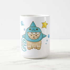 Cute beige cat in shark costume, aqua sea theme kaffemugg