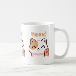 Cute Beige Cat med Meow Text Illustration Mugg