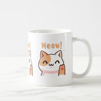 Cute Beige Cat med Meow Text Illustration Mugg