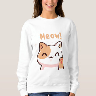 Cute Beige Cat med Meow Text Illustration T Shirt