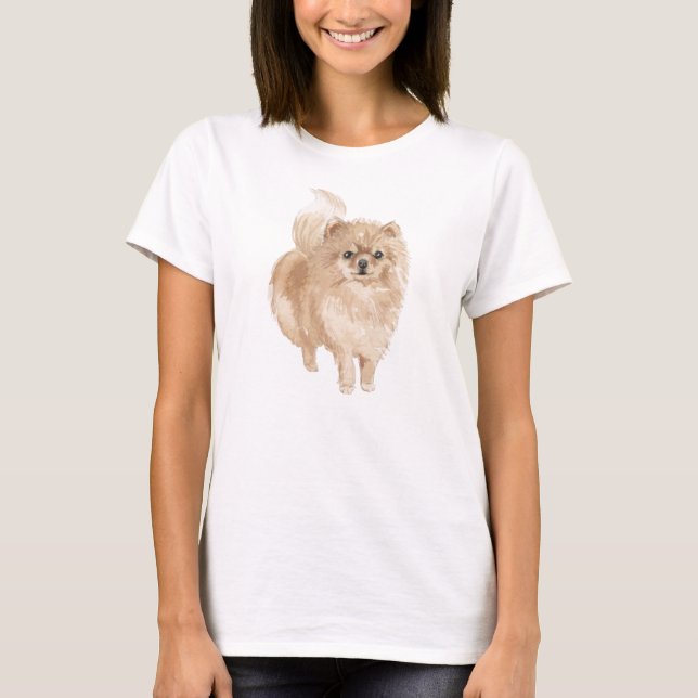 Cute beige färg Pommern T Shirt (Framsida)
