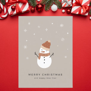 Cute Beige Illustrated Snögubbe jul Helg Vykort
