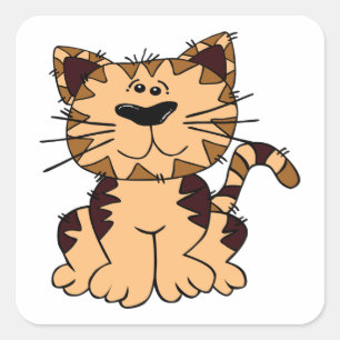 CUTE BEIGE OCH BROWN big head CAT Fyrkantigt Klistermärke