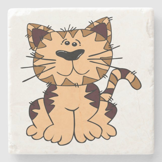 CUTE BEIGE OCH BROWN big head CAT Stenunderlägg (Framsidan)