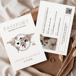 Cute Beige Passport - unikt destinationsbröllop Inbjudningar