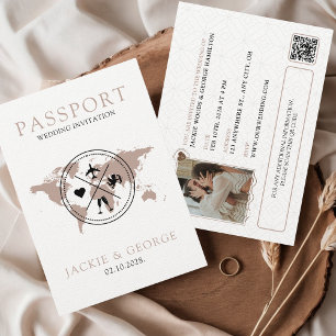 Cute Beige Passport - unikt destinationsbröllop Inbjudningar