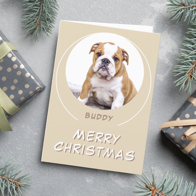 Cute Beige Round Hund Pet Photo God jul Helgkort (Skapare uppladdad)