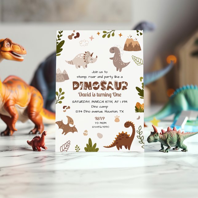 Cute Beige Watercolor Dinosaur Birthday-inbjudan Inbjudningar (Skapare uppladdad)