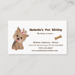 Cute beige Yorkie Hund Pet Sitta Grooming Service Visitkort