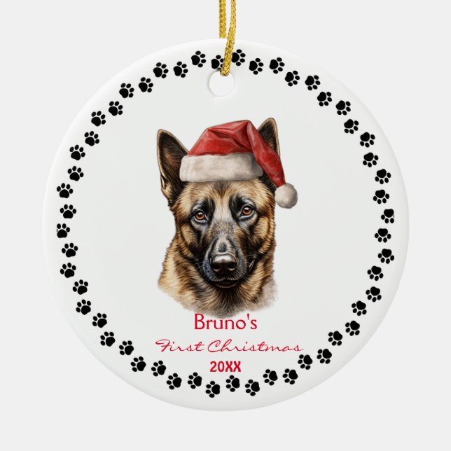 Cute Belgium Malinois Hund Santa Hat Tass Pencil A Julgransprydnad Keramik (Framsidan)