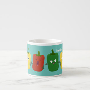 Cute bell pepper capsicum trio singel tecknad espressomugg