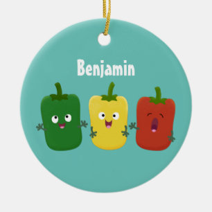 Cute bell pepper capsicum trio singel tecknad julgransprydnad keramik