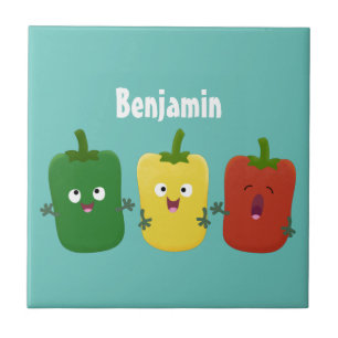 Cute bell pepper capsicum trio singel tecknad kakelplatta
