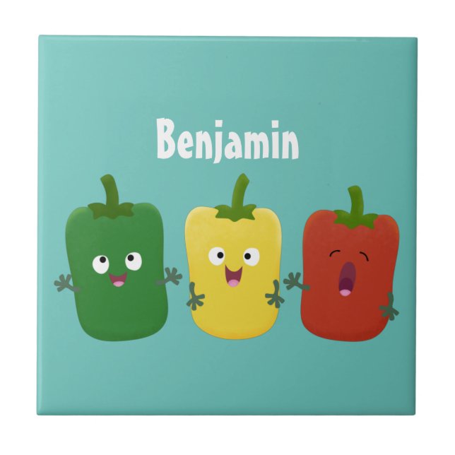 Cute bell pepper capsicum trio singel tecknad kakelplatta (Framsidan)