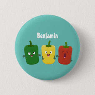 Cute bell pepper capsicum trio singel tecknad knapp