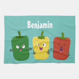 Cute bell pepper capsicum trio singel tecknad kökshandduk