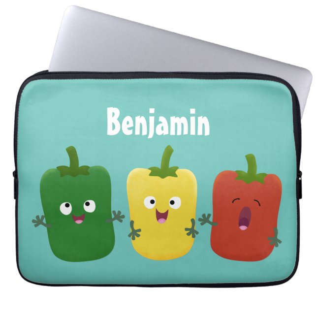 Cute bell pepper capsicum trio singel tecknad laptop fodral (Framsidan)