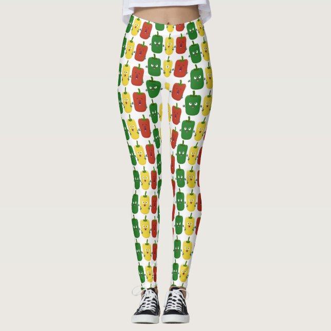 Cute bell pepper capsicum trio singel tecknad leggings (Framsida)