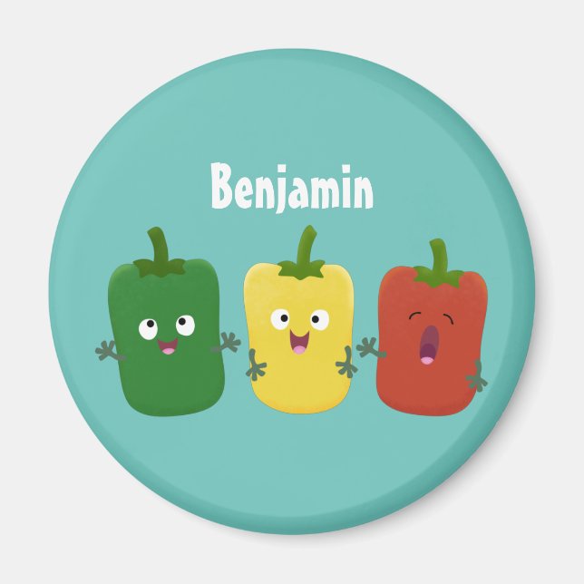 Cute bell pepper capsicum trio singel tecknad magnet (Framsidan)