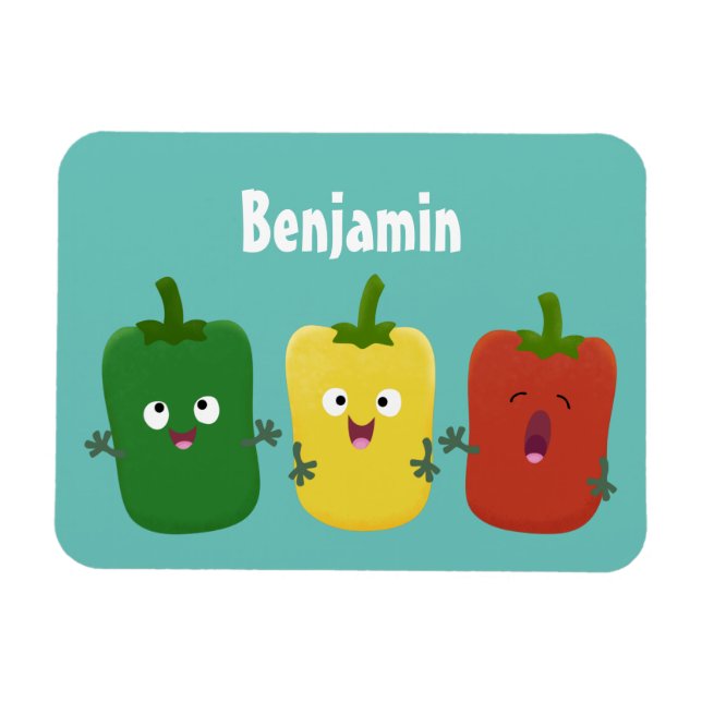 Cute bell pepper capsicum trio singel tecknad magnet (Horisontell)