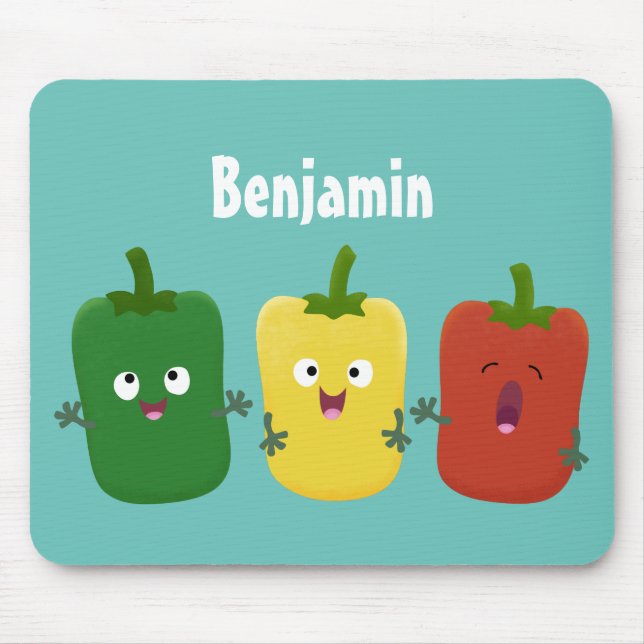 Cute bell pepper capsicum trio singel tecknad musmatta (Framsidan)