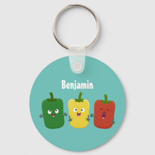 Cute bell pepper capsicum trio singel tecknad nyckelring