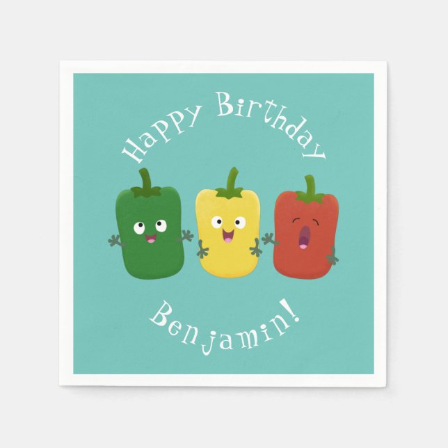 Cute bell pepper capsicum trio singel tecknad pappersservett (Framsidan)