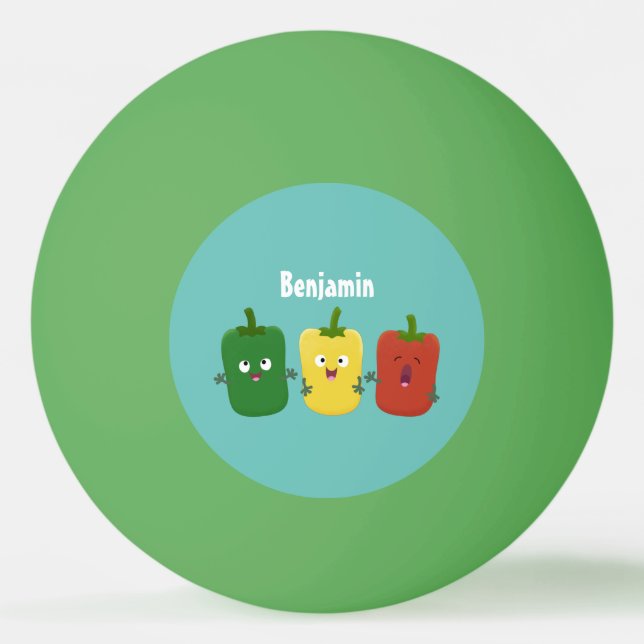Cute bell pepper capsicum trio singel tecknad pingisboll (Framsidan)