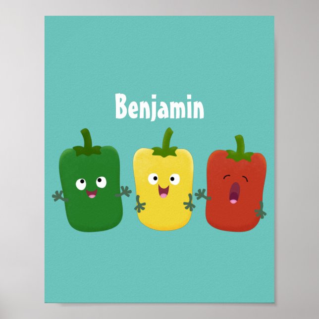 Cute bell pepper capsicum trio singel tecknad poster (Framsidan)