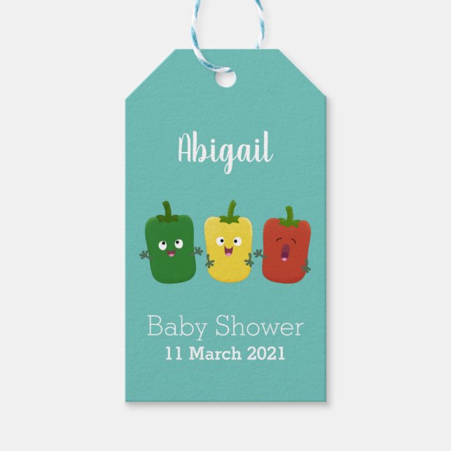 Cute bell pepper capsicum trio singel tecknad presentetikett (Framsidan)