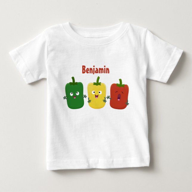 Cute bell pepper capsicum trio singel tecknad t shirt (Framsida)
