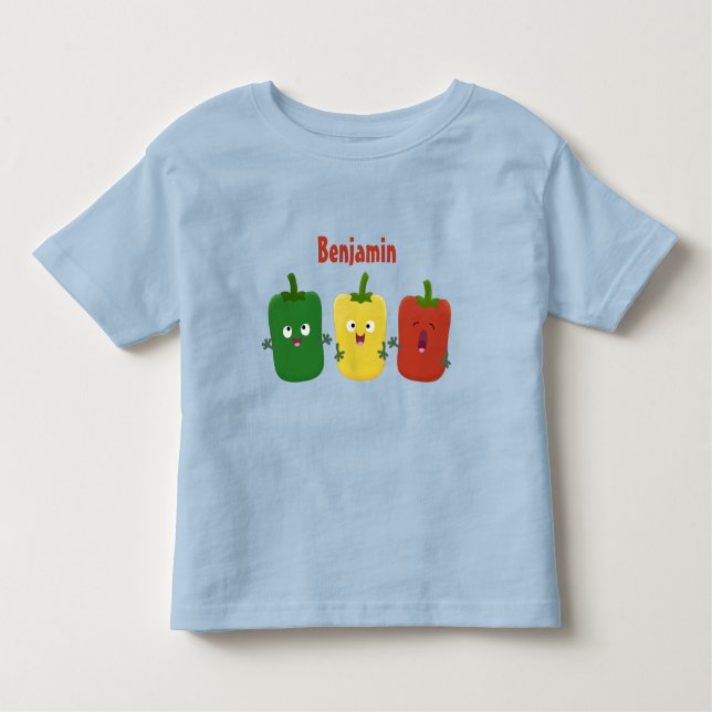 Cute bell pepper capsicum trio singel tecknad t shirt (Framsida)