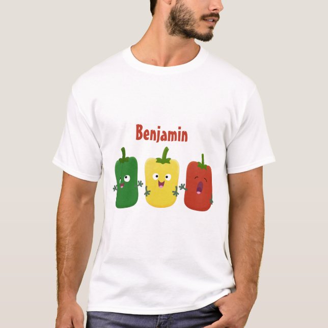 Cute bell pepper capsicum trio singel tecknad t shirt (Framsida)