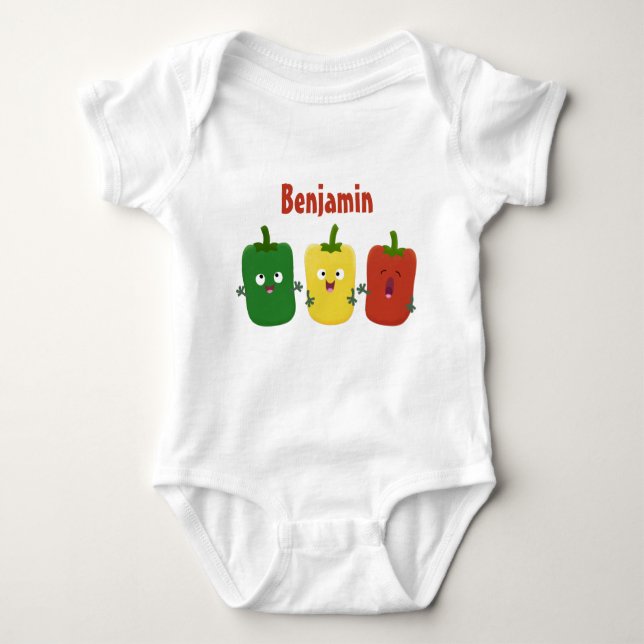 Cute bell pepper capsicum trio singel tecknad t shirt (Framsida)