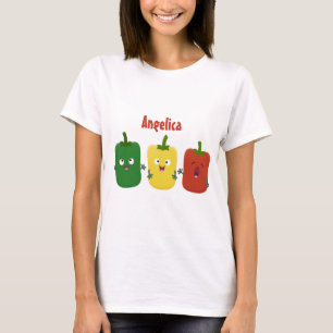 Cute bell pepper capsicum trio singel tecknad t shirt